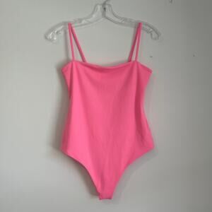NWOT Susana Monaco Thong Spaghetti Strap Square Neck Bodysuit, Pink, Women's XS
